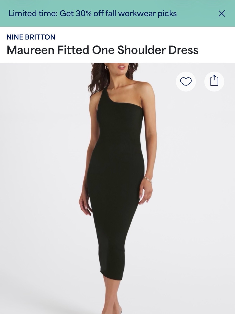 nine britton Maureen One-Shoulder Fitted Midi Dress - Black